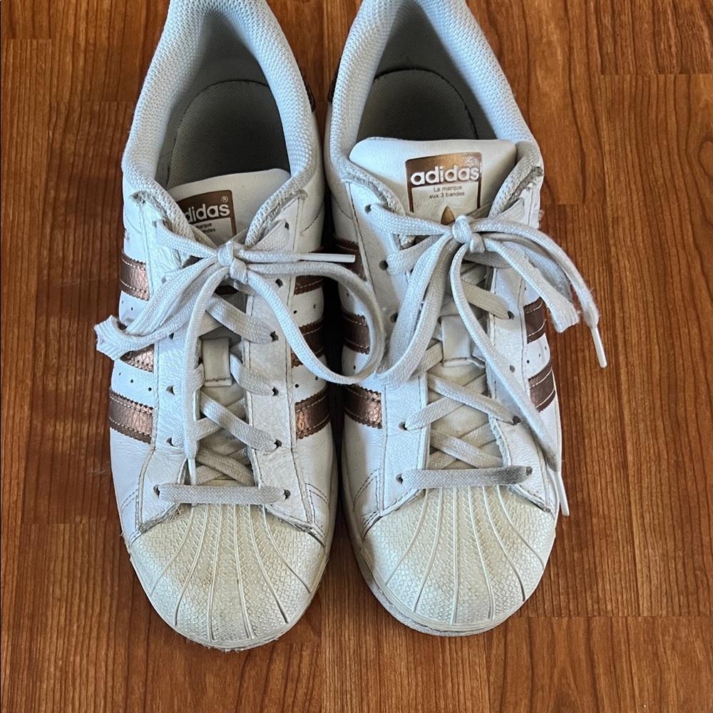 Adidas Women's White and Bronze Sneakers